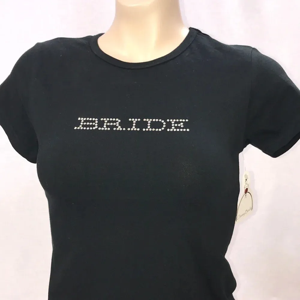 Classy Bride Size Medium Fitted Bedazzled “BRIDE” Top. New With Tags Black - Image 2