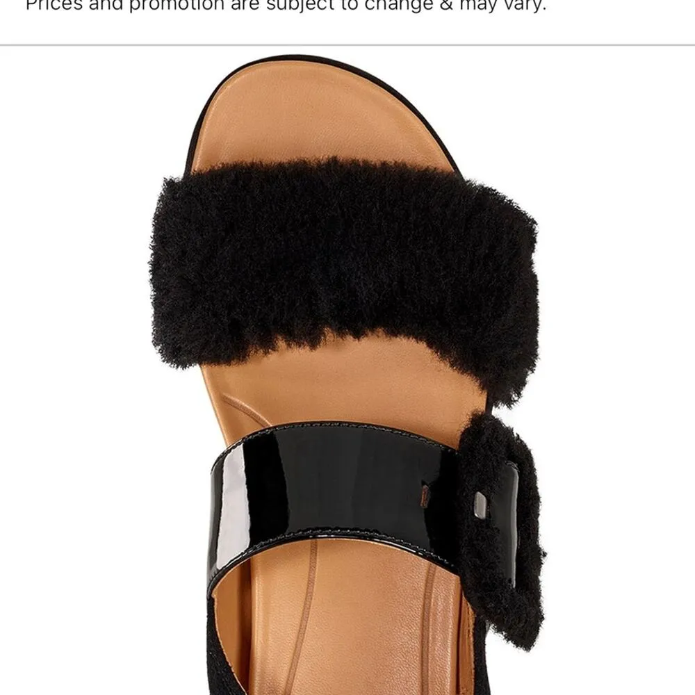 UGG Shoes Sandal NWT Wedge Platform Leather Fluff Black Comfort Womens 9.5 - Image 6