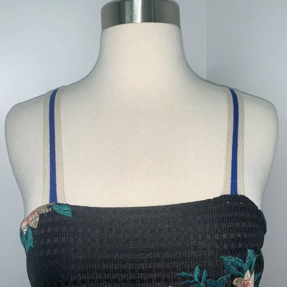 Zara Trafaluc Womens Black Floral Embroidered Dress Size S Metallic Sleeveless - Image 3