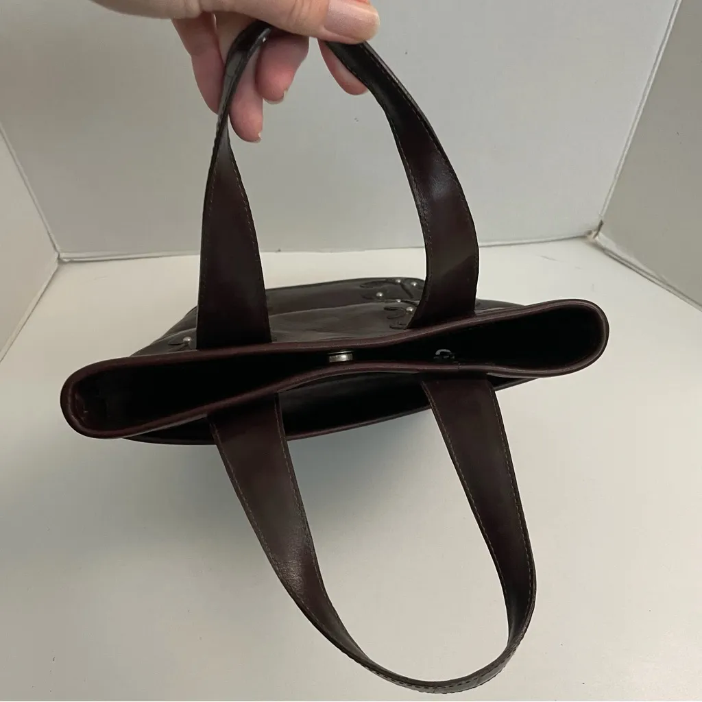 Vintage Brighton Purse Bucket Bag Leather Embroidered Flower Beaded Brown Silver - Image 5