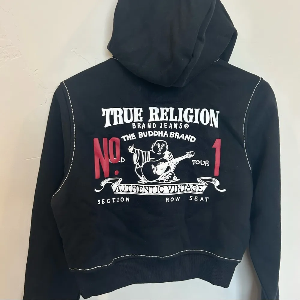 Women’s True Religion Shruken Zip Up Hoodie Big T, Black, Medium - Image 9
