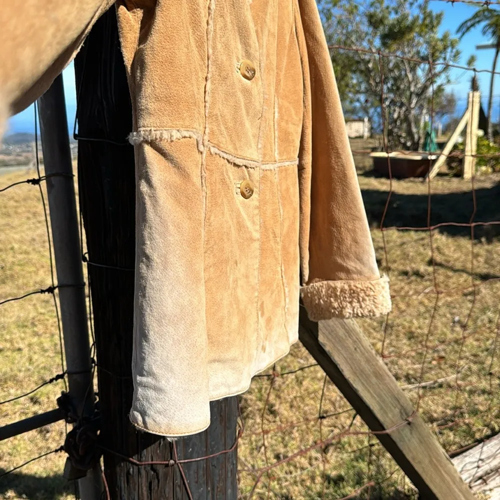 70’s Vintage Retro Western Suede Sherpa Tan Jacket Large - Image 2