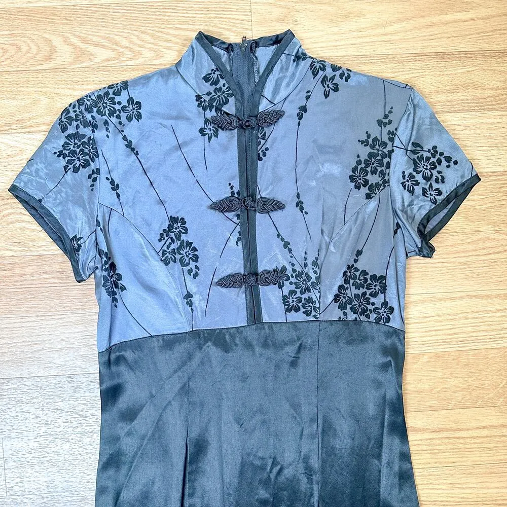 Jay Jacobs Vintage 90s Black Velvet Floral Maxi Dress High Neck Asian Style 5/6 - Image 2