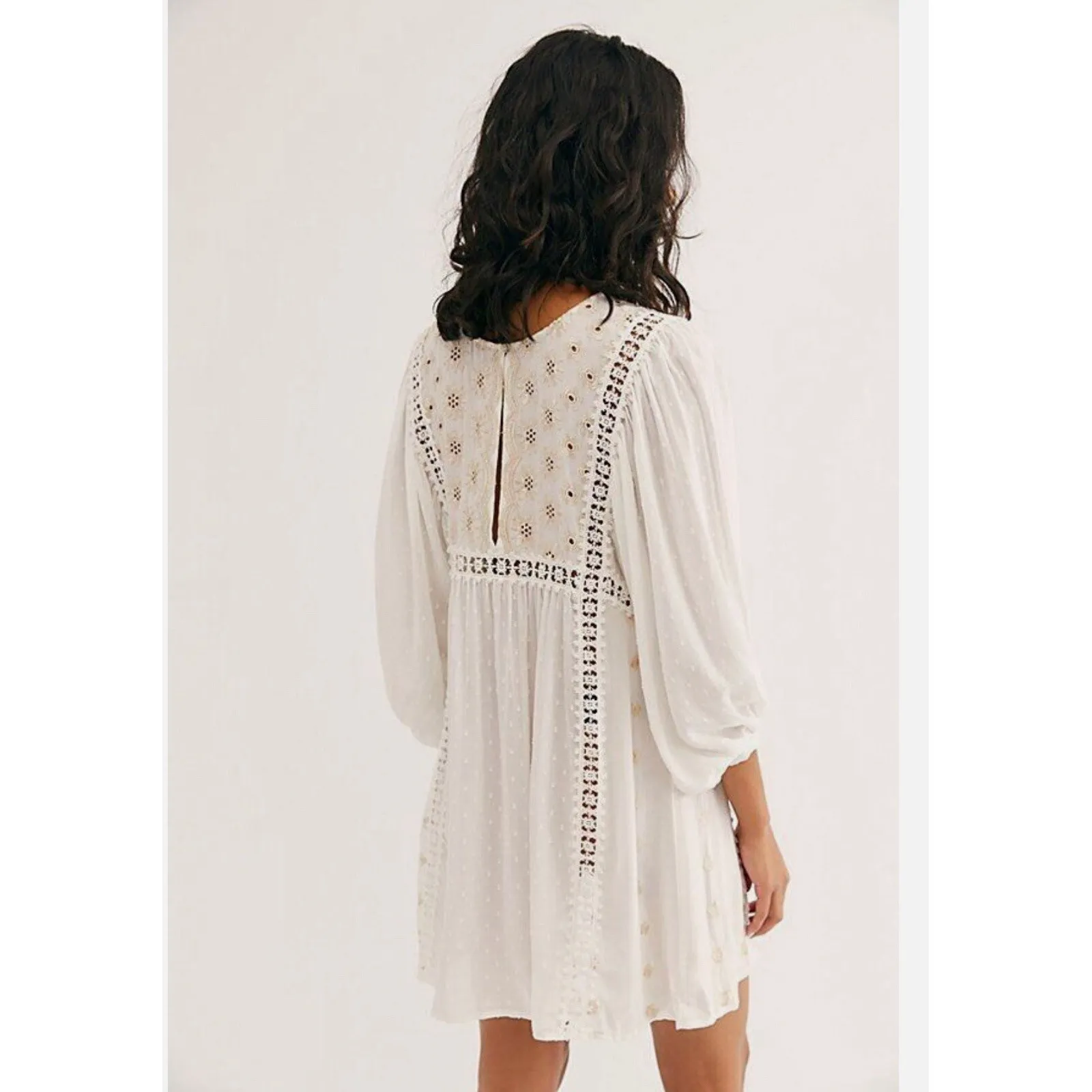 Free People Charlotte Tunic Dress Size Small Swiss Dot Embroidered Ivory Boho ! - Image 4