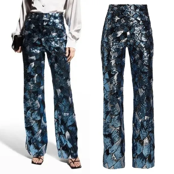 Adriana Iglesias Fairy Sequin Pants Y2K Shiny Flare Sequin Evening Pants Blue Size undefined - Image 2