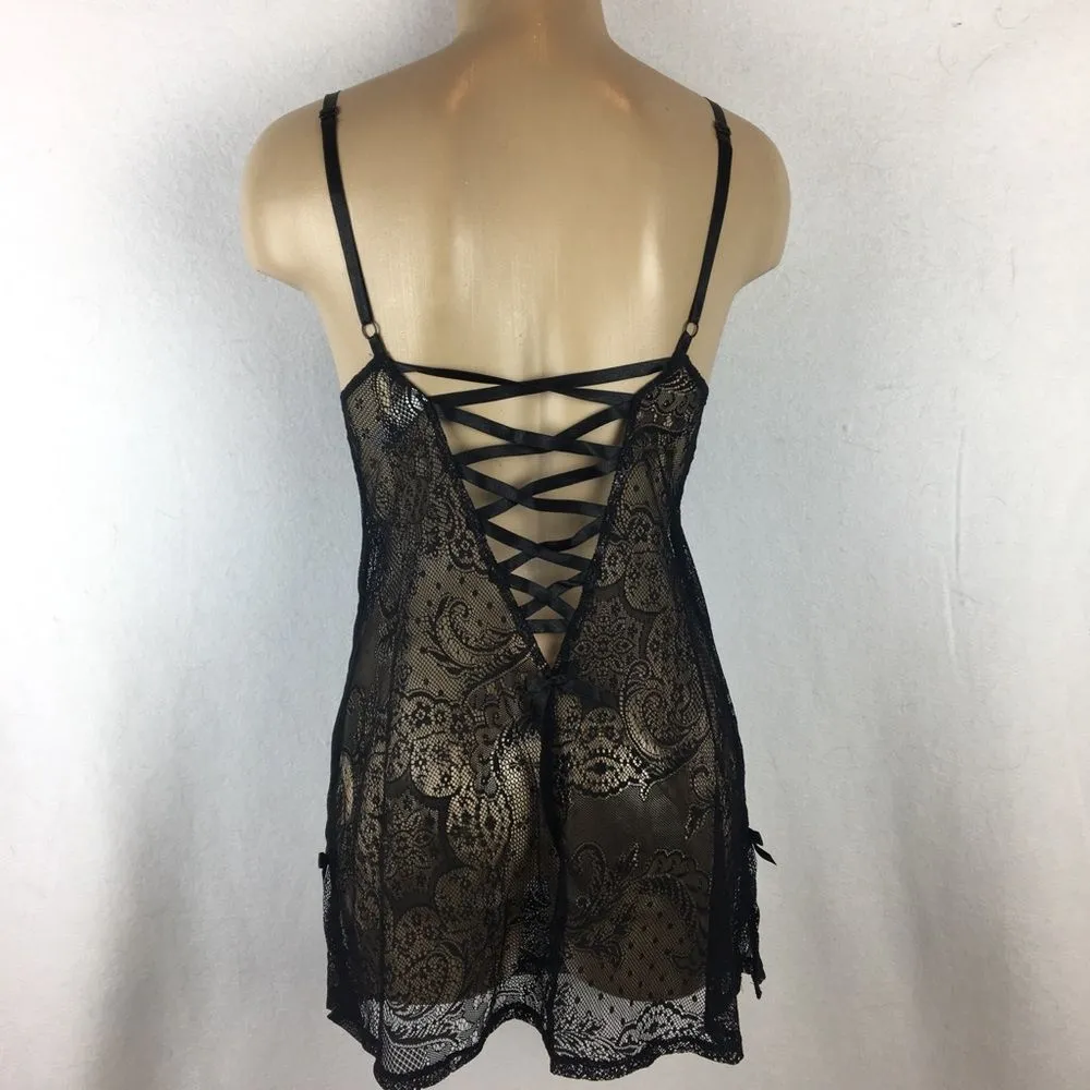 Victoria’s Secret Black Sheer Short Lace Strappy Back Sleep Dress S NEW - Image 8