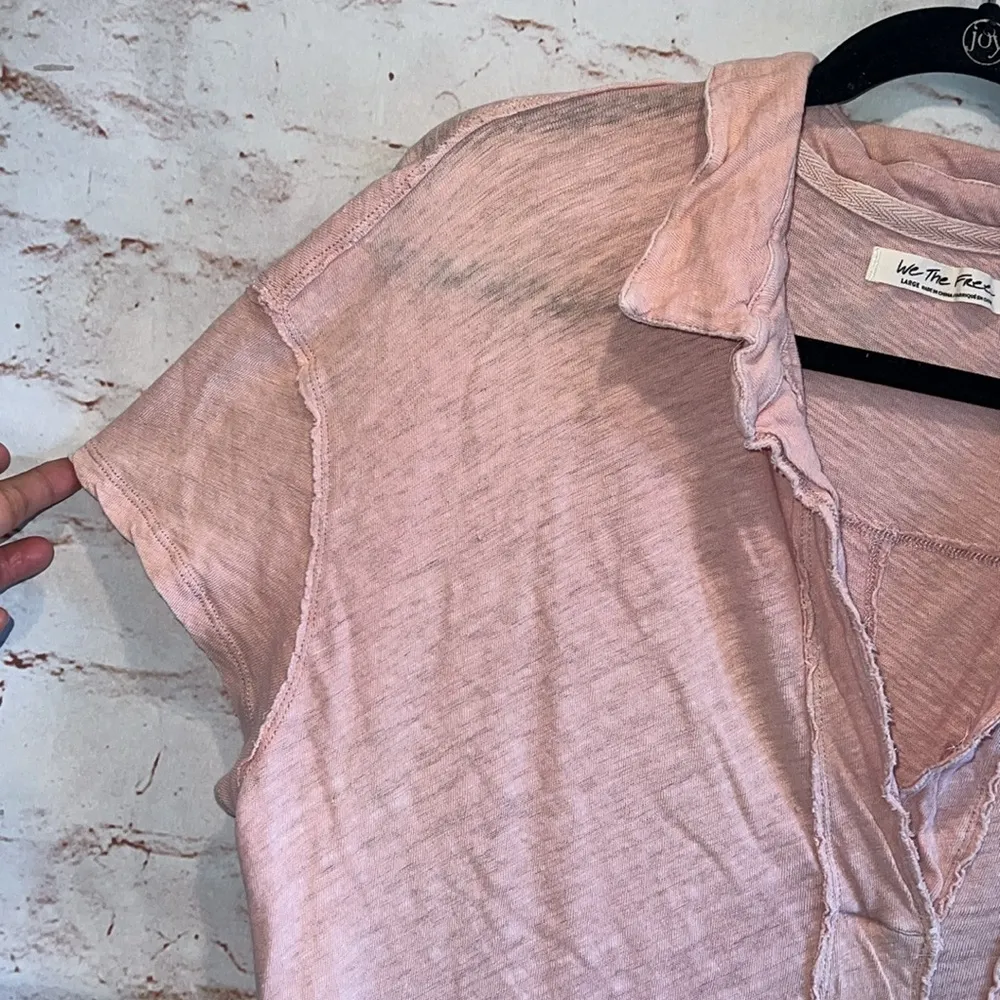 Free People We The Free Shirt Womens Large Pink Short Sleeve Knit Polo V Neck - Image 3