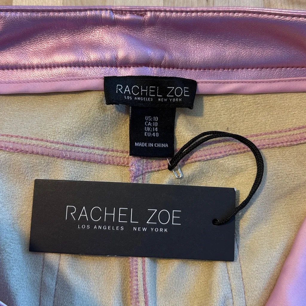 NWT Rachel Zoe High-Rise Metallic Pink Soft Faux Leather Ankle Pants, 10 - Image 8
