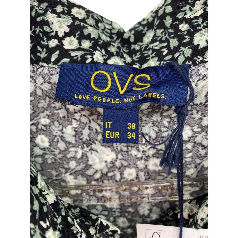 New OVS Women's Button Front Midi Shirt Dress Floral Print Peplum Hem 3/4 Sleeve - Image 9