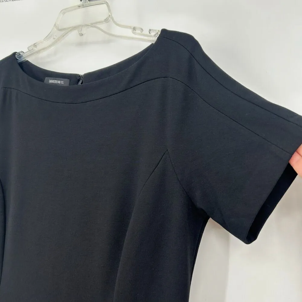 Lafayette 148 Black Ponte Knit Midi Dress Boat Neck Pockets Short Sleeve Size 10 - Image 3