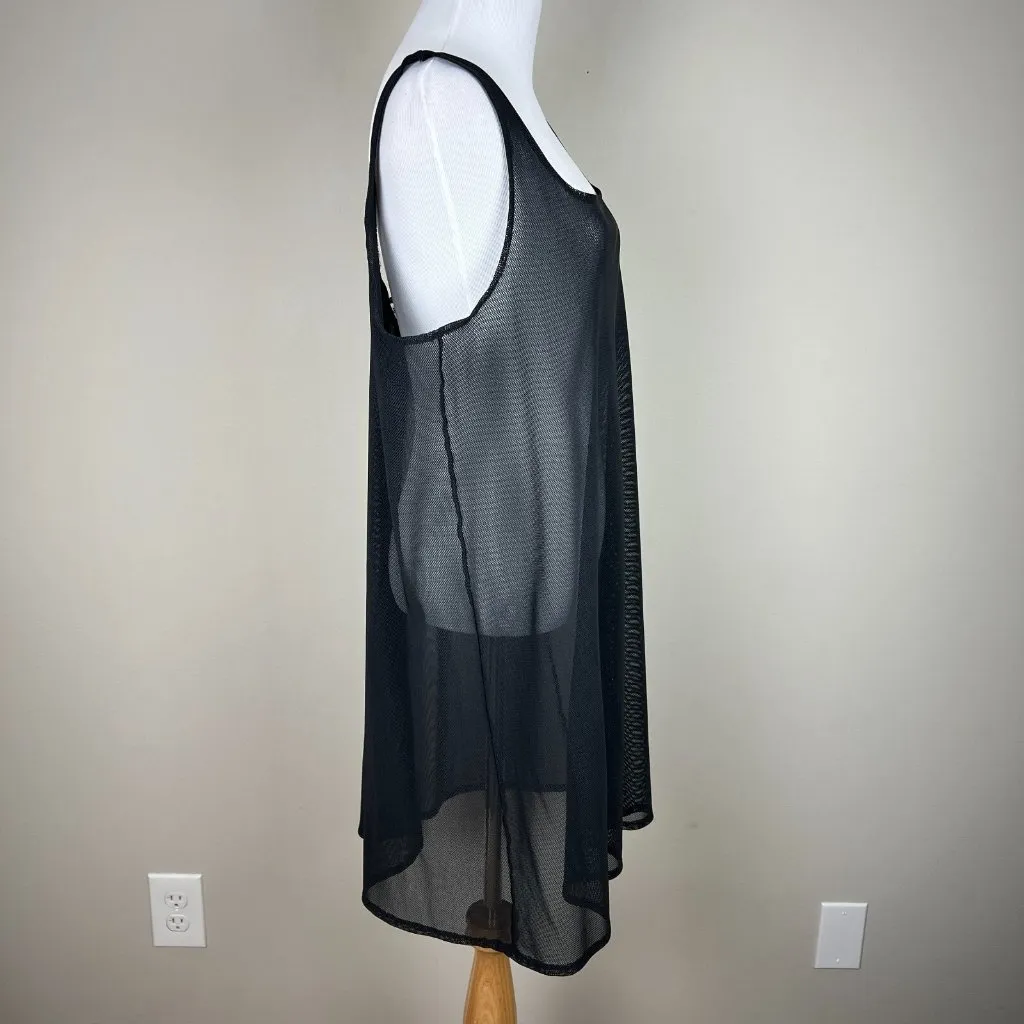 La Blanca Swim Coverup Womens Large Black Mesh Netting Sleeveless Mini Sheer‎ L - Image 2