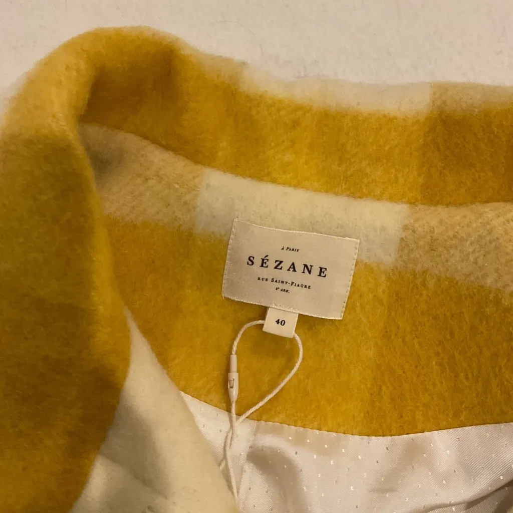 NWOT Sezane Alda plaid coat yellow tiles check oversize look SZ40 US8  bust48 in - Image 5