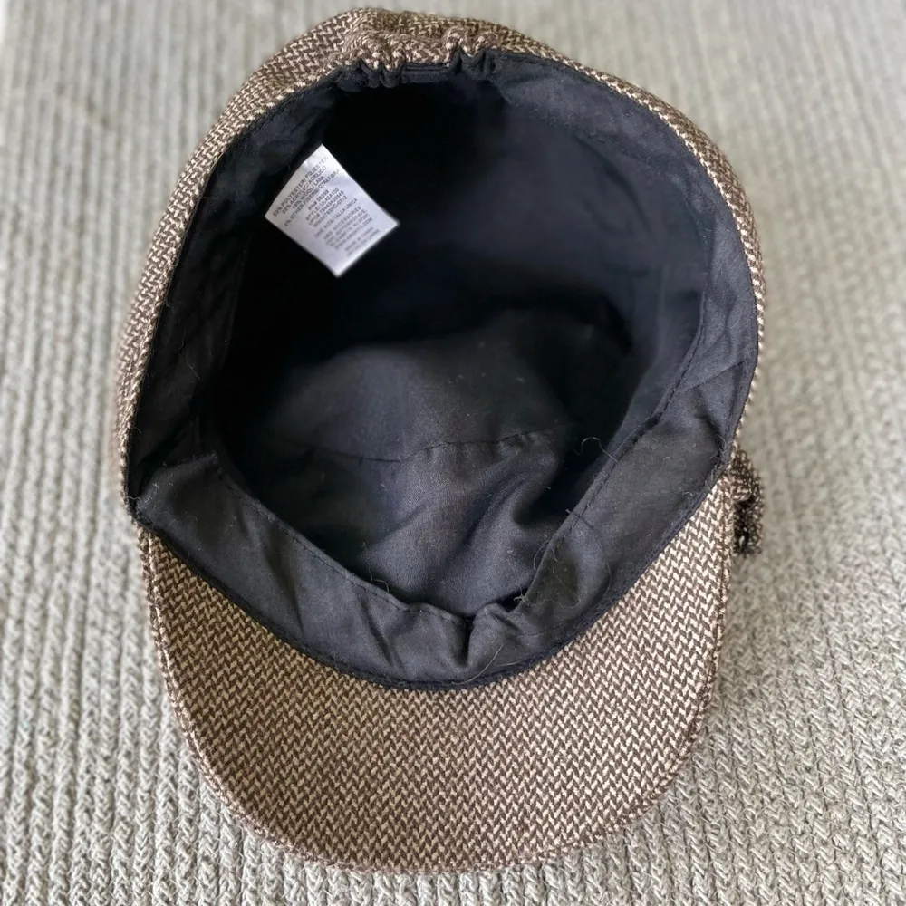 Vintage Y2K Brown White Houndstooth Wool Blend Newsboy Hat Cap - Image 5