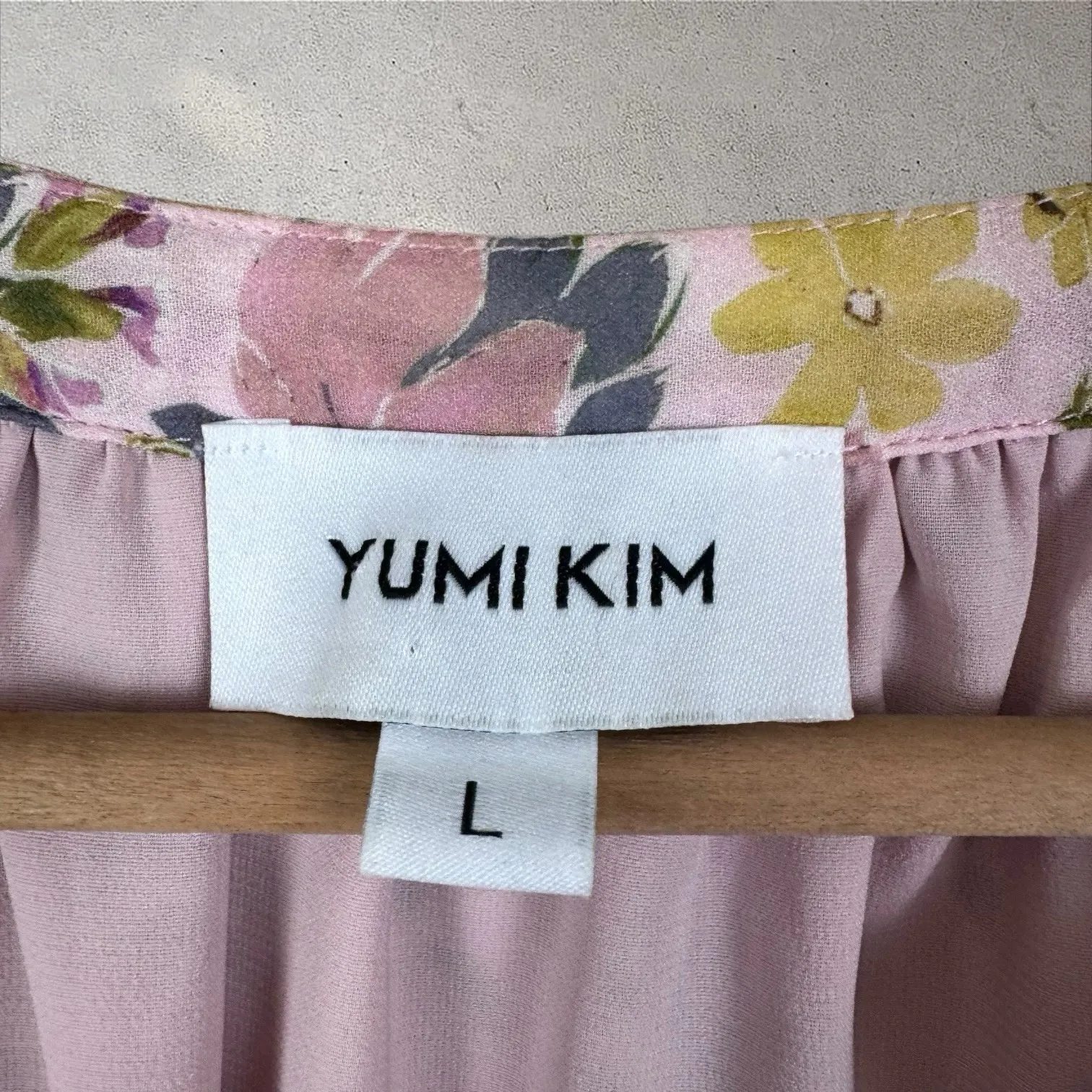 Yumi Kim Pink Yellow Floral Tiered Smocked Dress Bianca Laguna Breeze Blush Sz L - Image 4