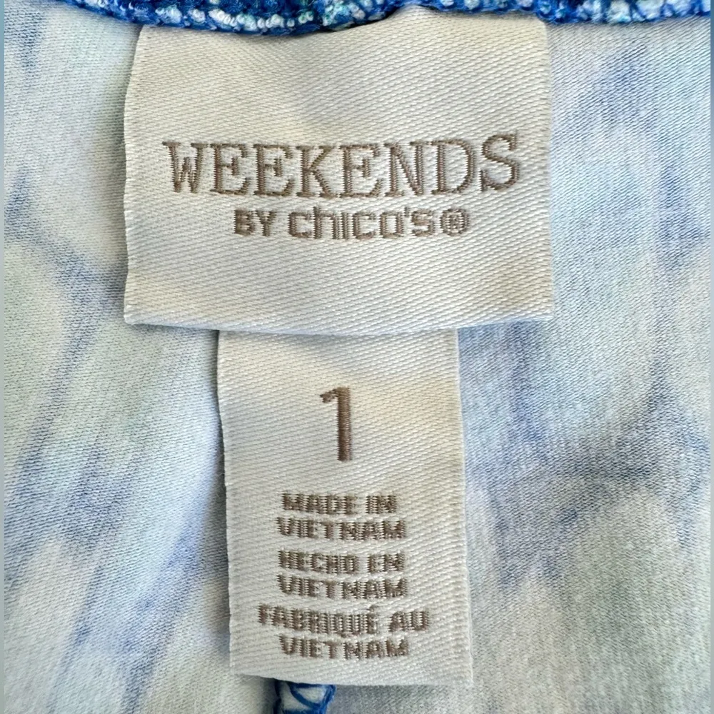 Weekends by Chico’s Royal Blue Teal & White Capri Leggings w Thigh Pockets 1/M - Image 6