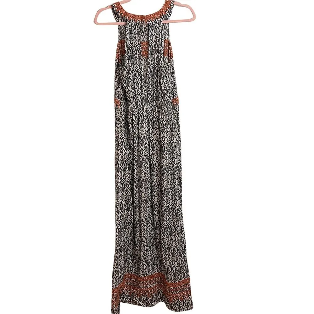 THML Jameson Embroidered Orange and Black Halter Maxi Dress - Image 2