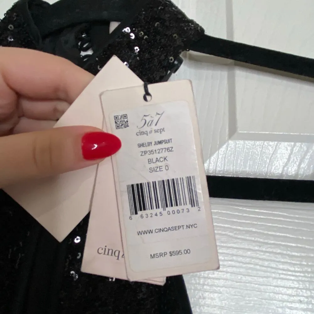 NWT CINQ A SEPT Shelby Jumpsuit Black Sequin Size 0 New Party Sexy Cocktail - Image 9
