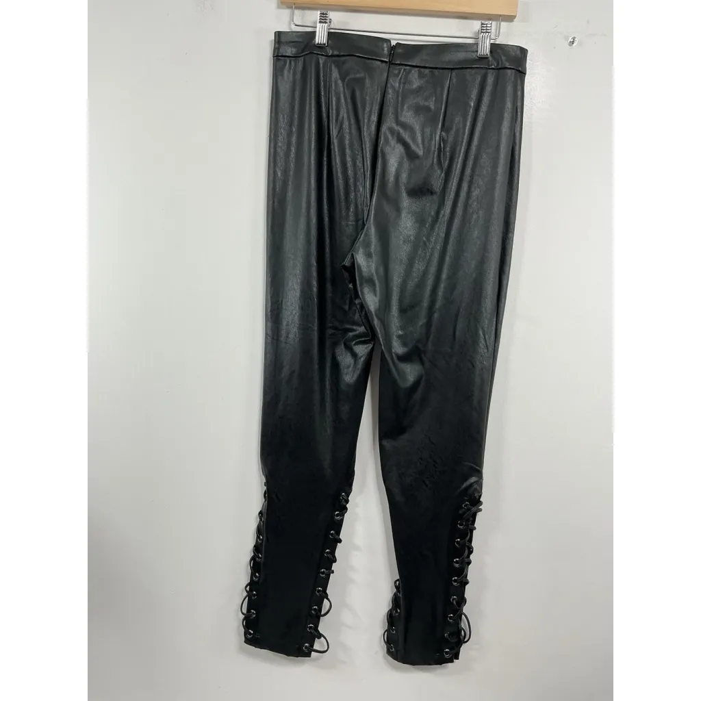 Womans BCBG Maxazria Faux Leather Pants Medium Black Ankle Back Zip Leg Detail - Image 3