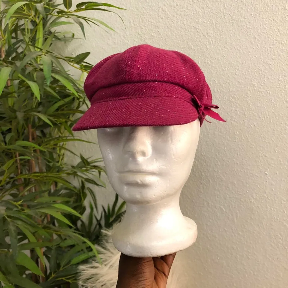 Y2K Coquette Fairycore Pink glittery newsboy baker boy cap hat with bow - Image 3