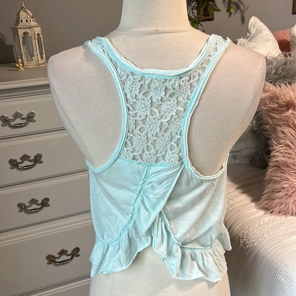 Hollister Crop Top Mint Green Wrap Back Tank Cotton Lace Womens Small Shirt - Image 8