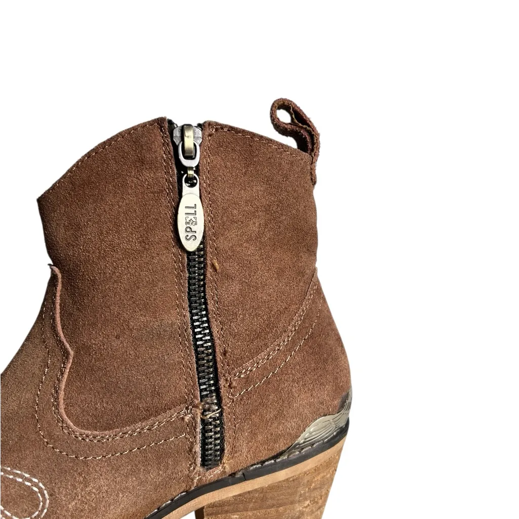 Spell Brown Tan Suede‎ Cactus Rose Western Boho Boot Booties EU 37 Size 6.5 - Image 9
