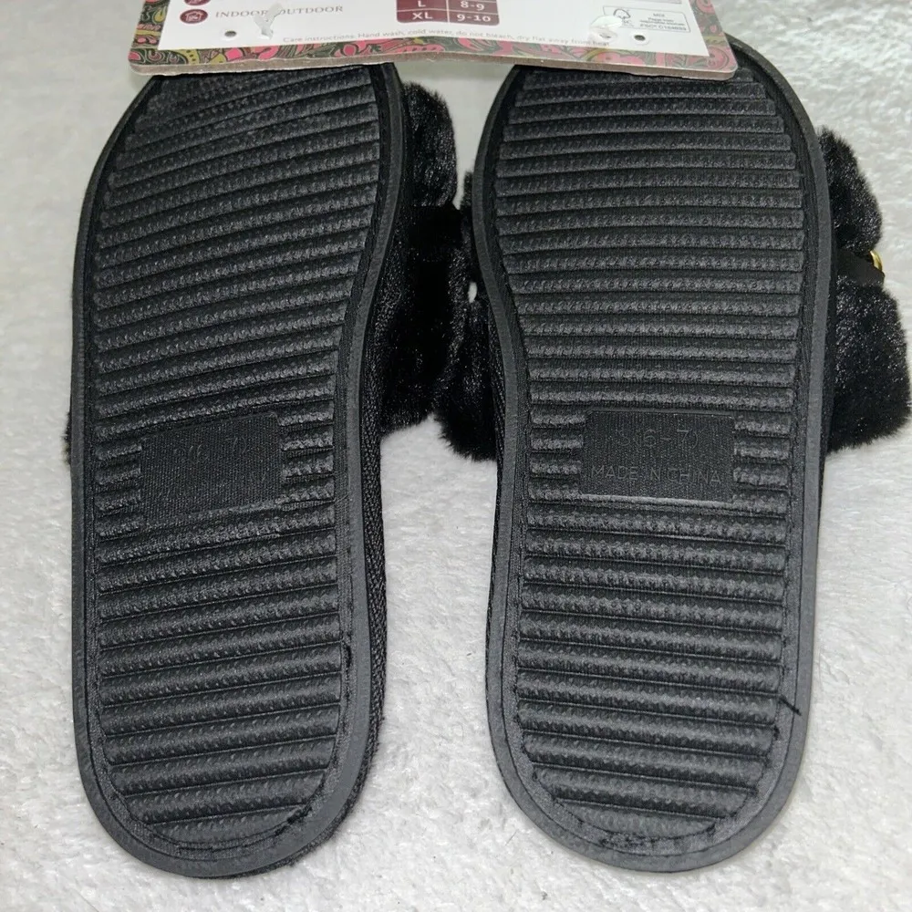 Jessica Simpson Black Faux Fur Slide Slippers with Gold Chain Womens Size S 6-7 - Image 6