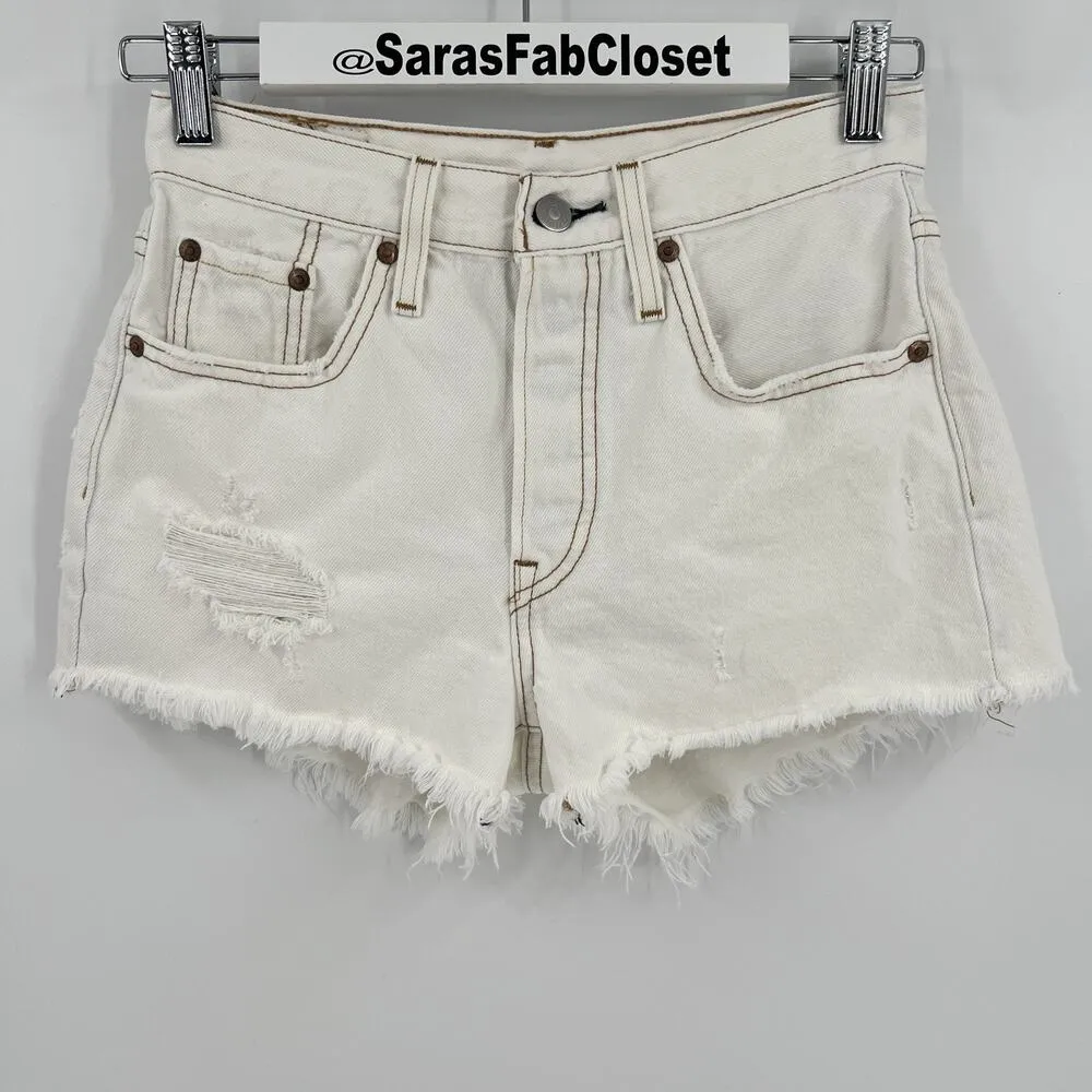 Levi's Premium 501 Shorts Ivory Cut Off‎ Button Fly Jean Denim Women’s Size 25 - Image 3