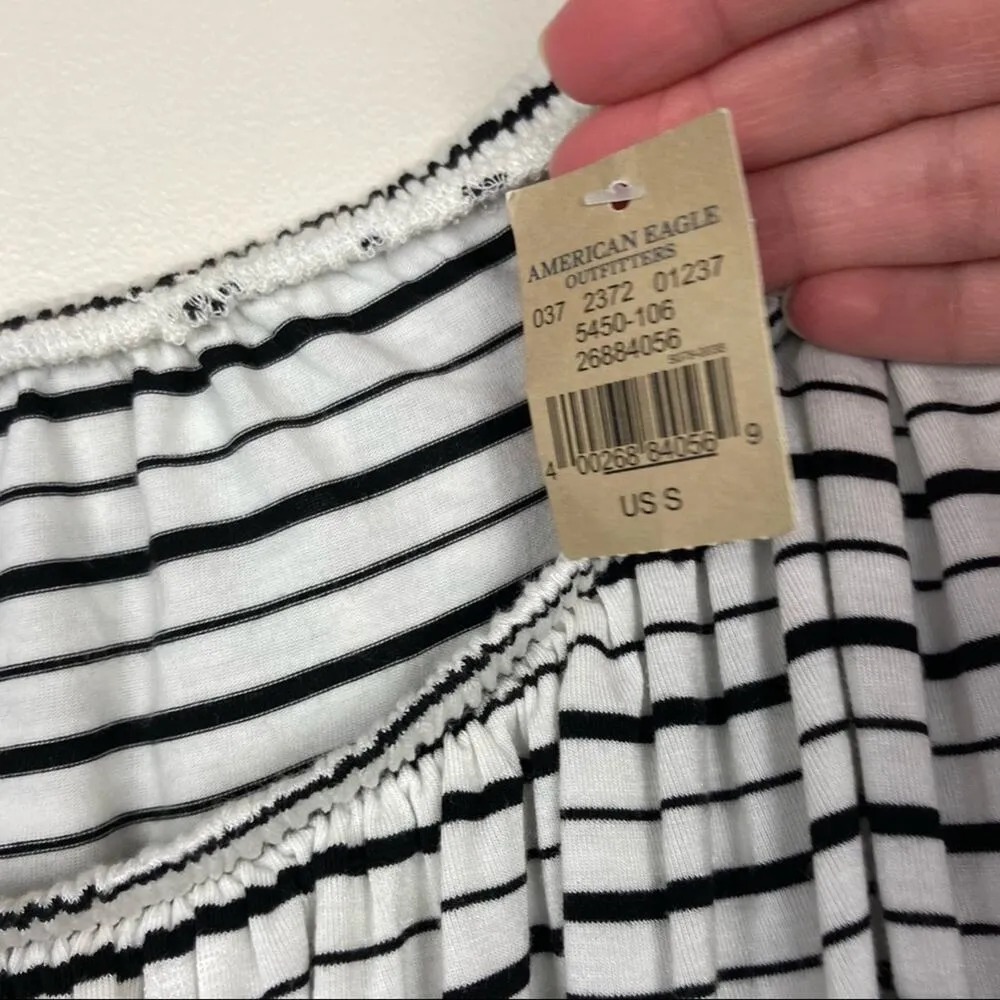 American Eagle White Striped Off The Shoulder Flounce Top Sz S - Image 2