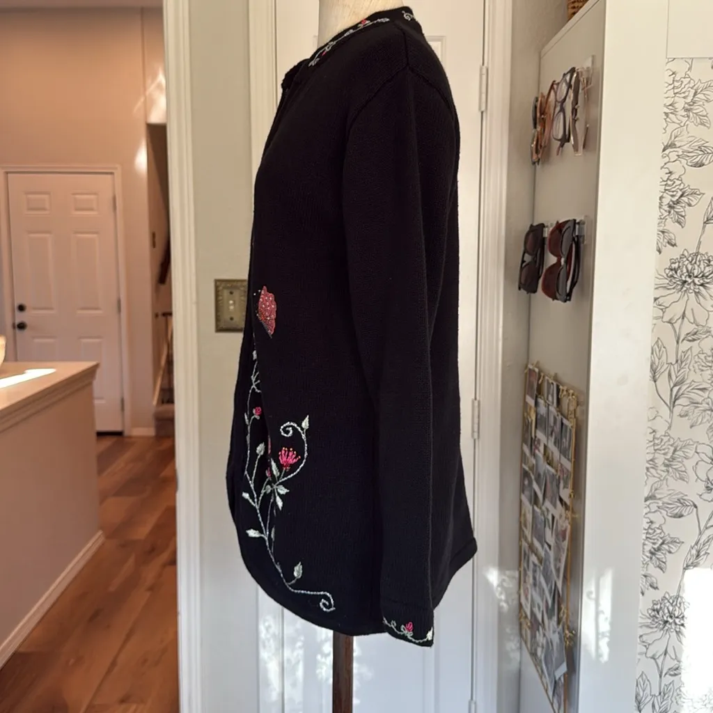 Storybook knits butterfly garden embroidered zip up cardigan Black - Image 6
