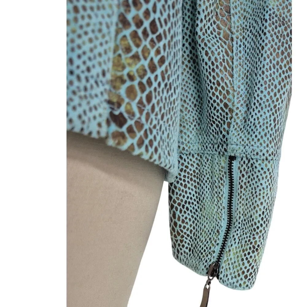 Dialogue Turquoise &  Lime Green Faux Snakeskin Jacket Gorgeous Color Sz M - Image 4