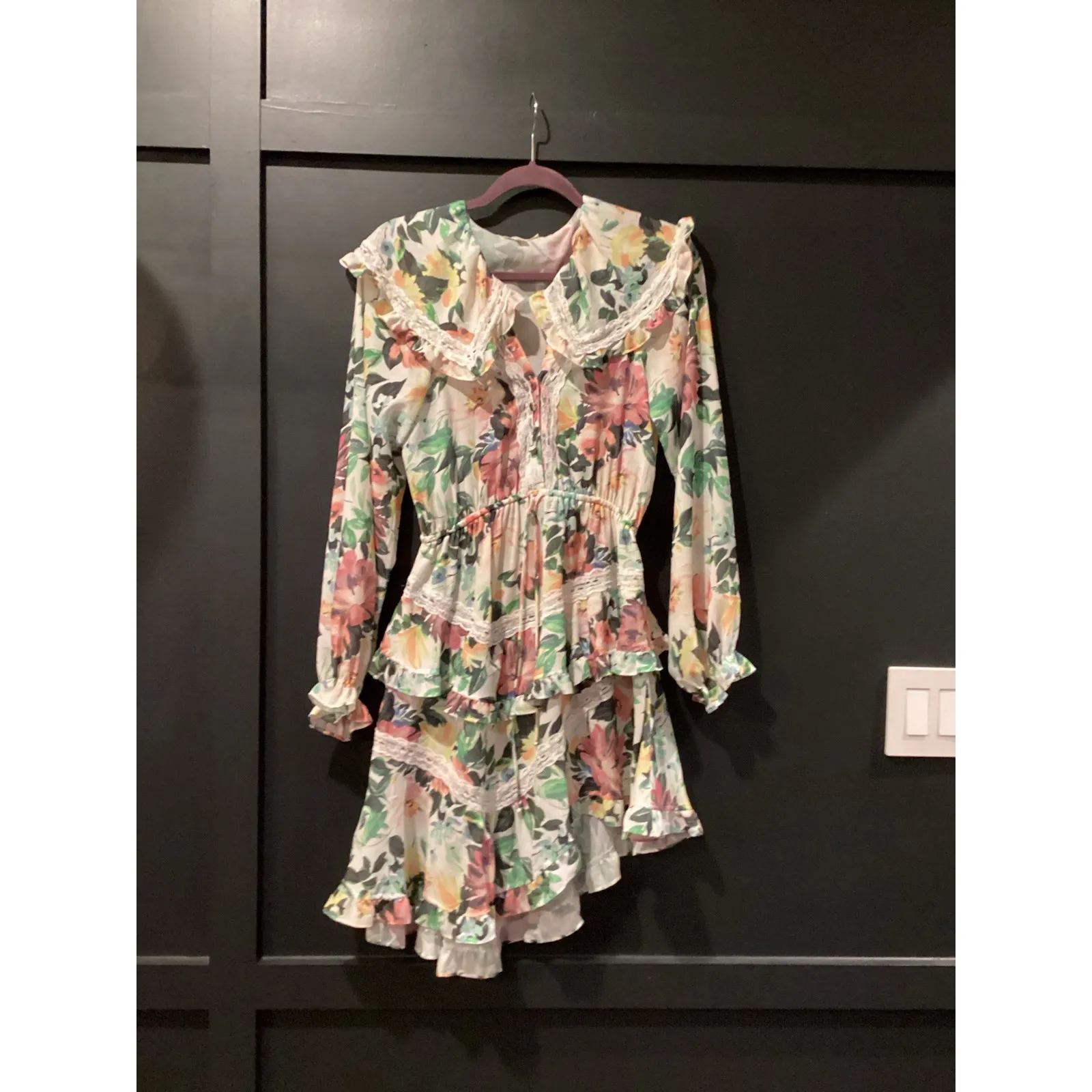 FOR LOVE AND LEMONS Bailey Floral Asymmetrical long sleeve ruffle mini Dress S - Image 3