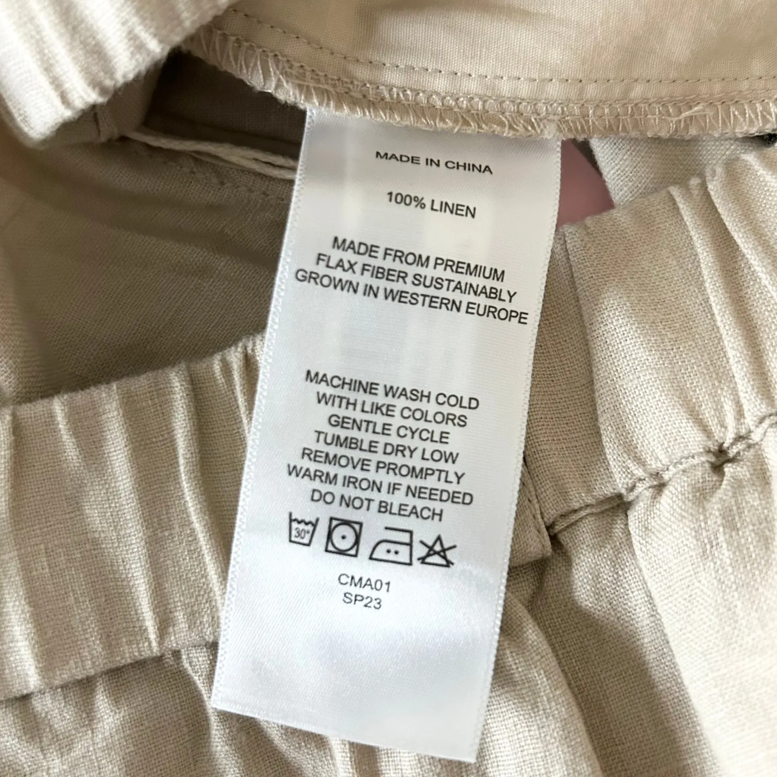 NEW Quince 100% European Linen Elastic Waist Wide Leg Pants Driftwood Size Large - Image 6