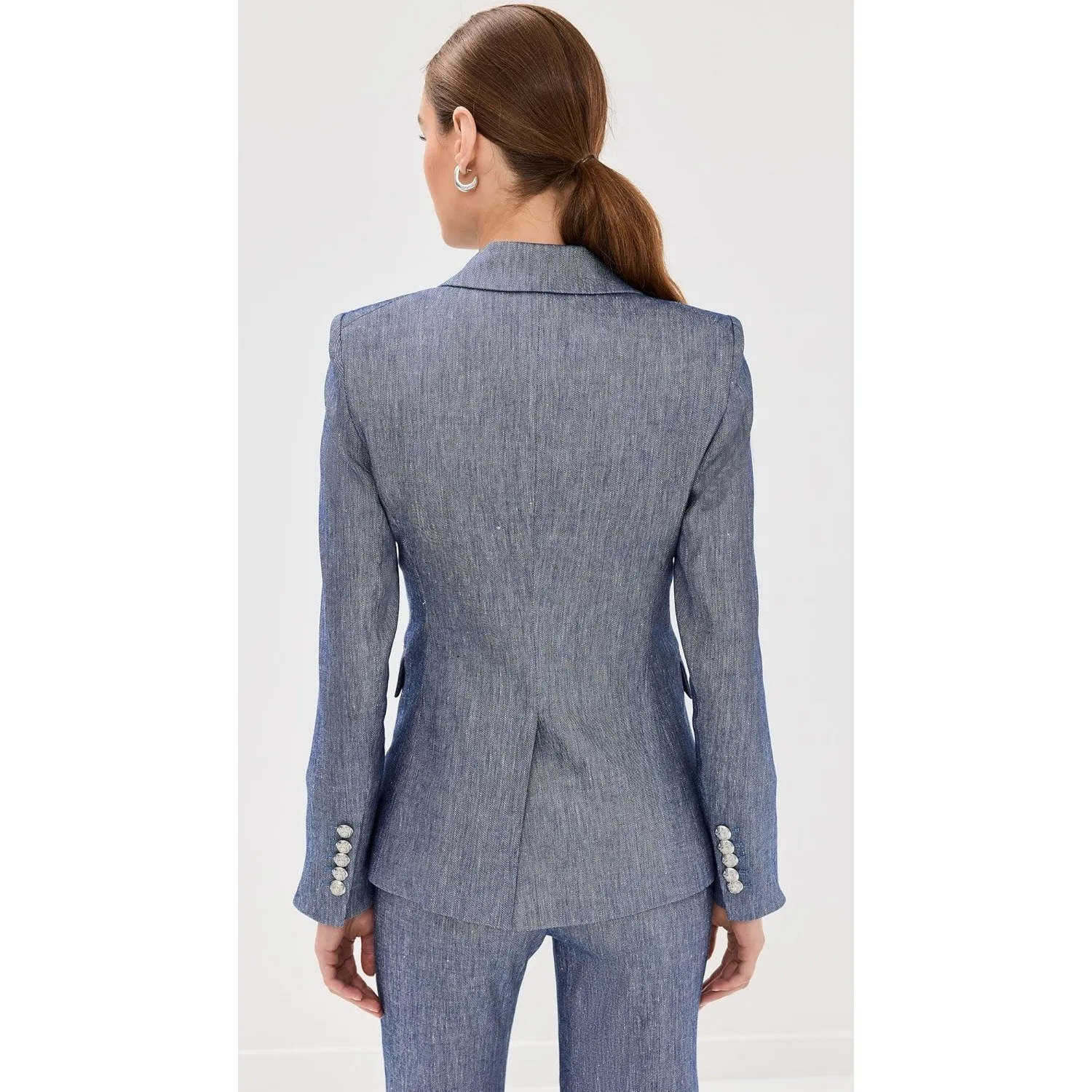 VERONICA BEARD Double Breasted Blue Linen Blend Blazer Size 10 - Image 5