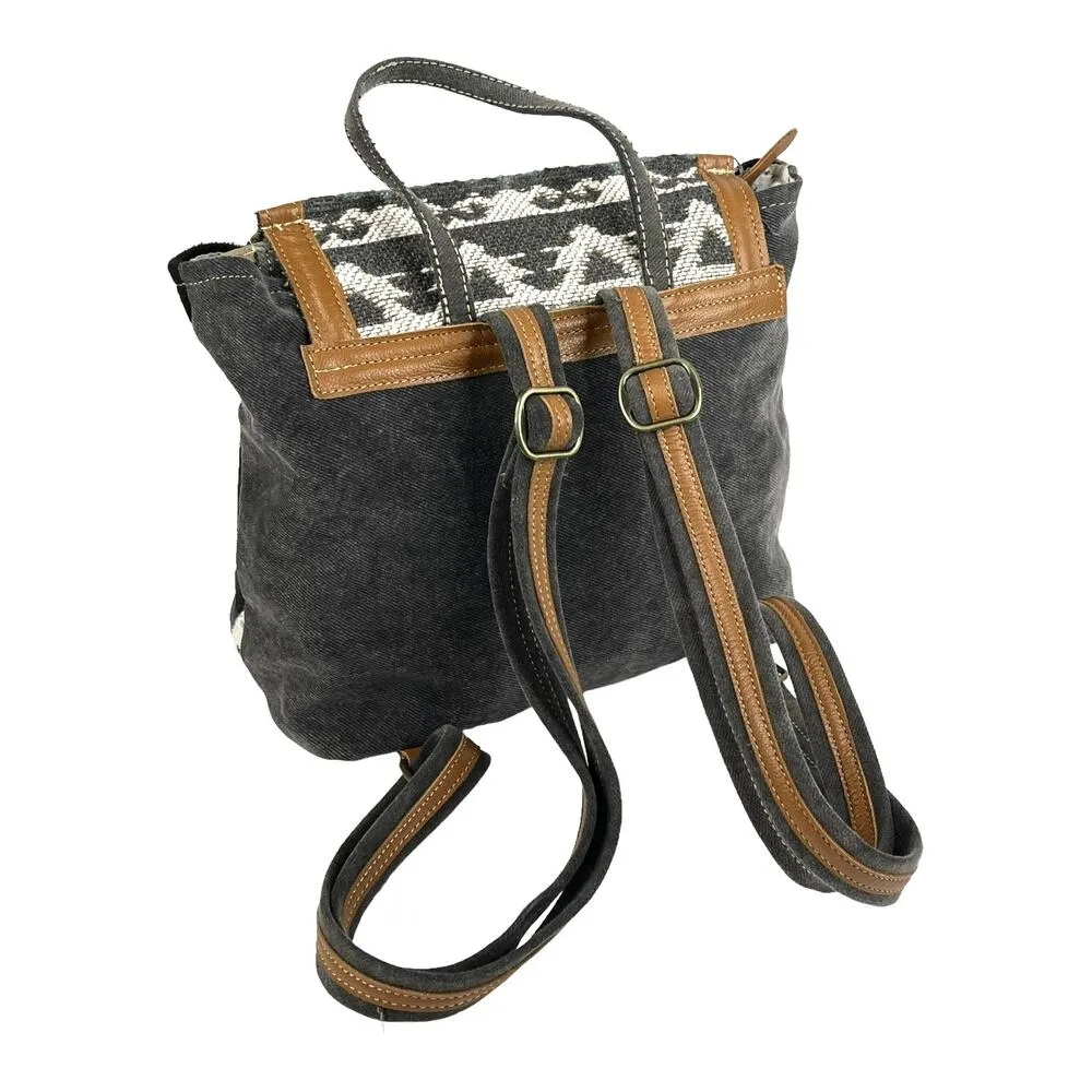 NEW Myra Tapestry & Leather Cowhide Hair BACKPACK HANDBAG 12x13" Purse Isabella - Image 2