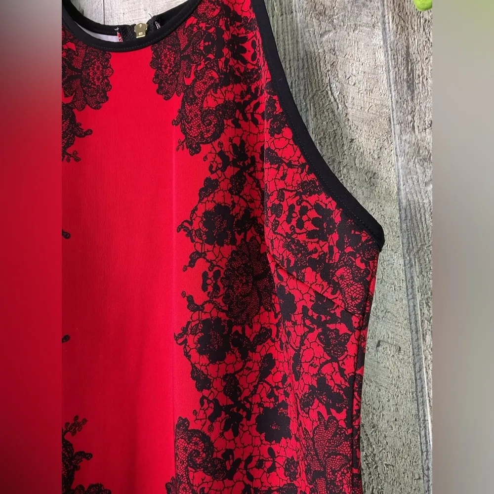 B. Darlin Size 9/10 Jr’s High Neck Red & Black BodyCon Sleeveless Dress Back Zip - Image 5