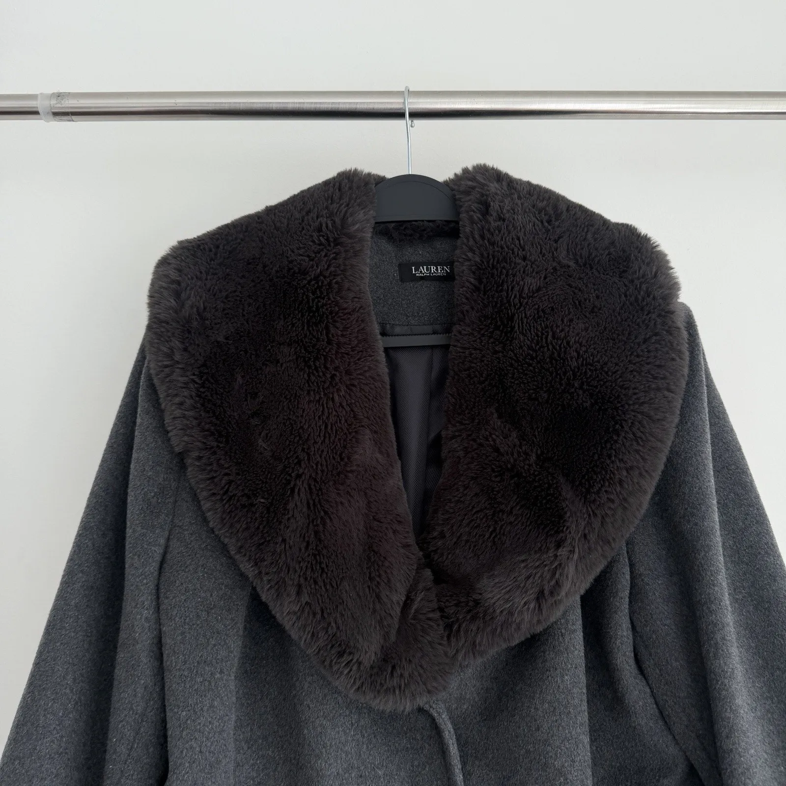 Lauren Ralph Lauren Coat Womens 20W Gray Wool Blend Faux Fur Quiet Luxury - Image 5