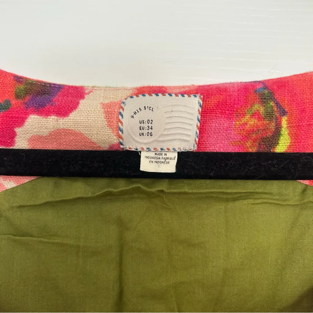 Anthropologie Postmark Blushing Olena pink floral sleeveless dress size 2 linen - Image 4