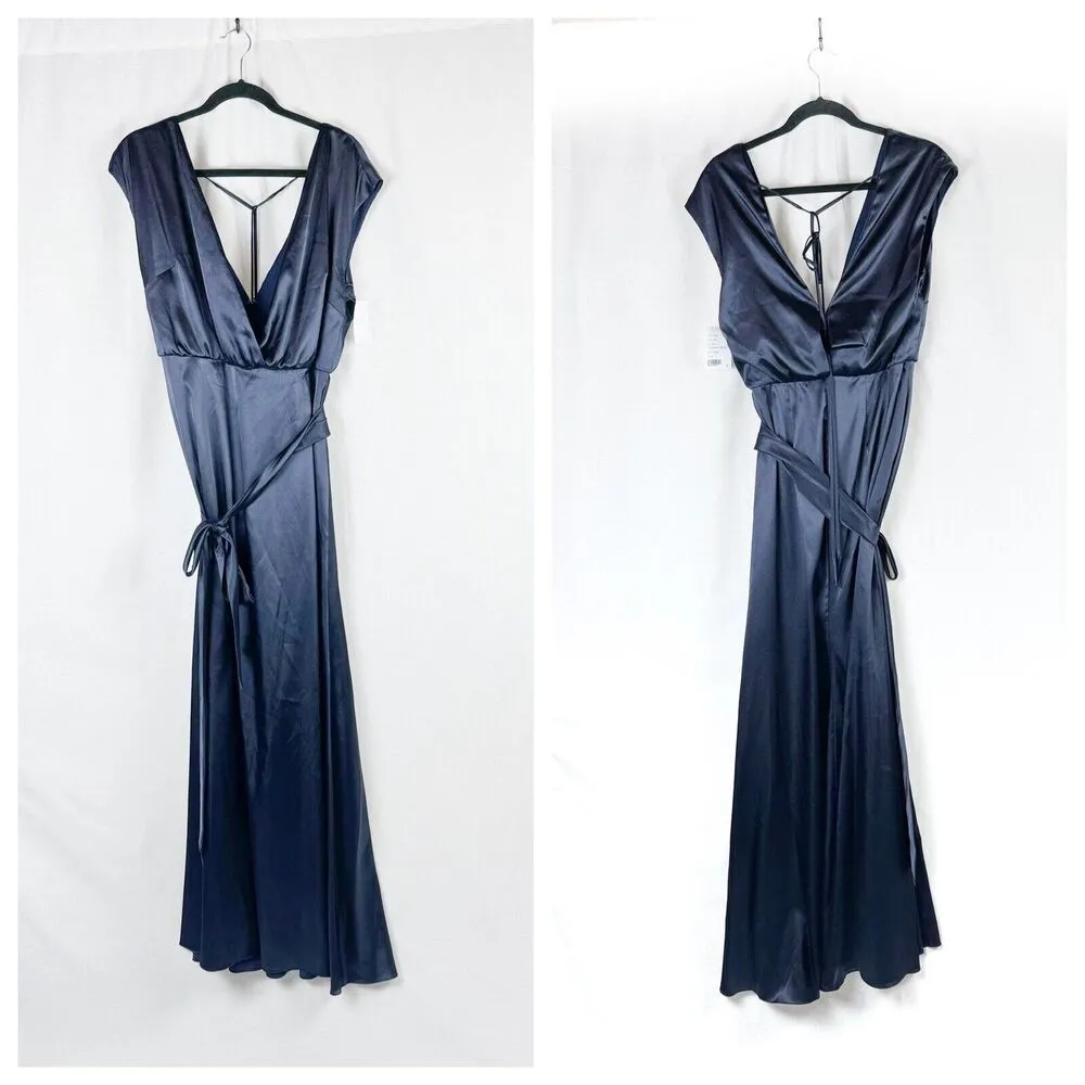 DESSY COLLECTION Cap Sleeve Blouson Faux Wrap Dress Midnight Navy Blue 3050 10 - Image 3