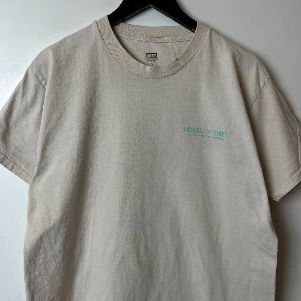 House of Obey Lovers T Shirt Cream Medium M Graphic Tee - Image 10