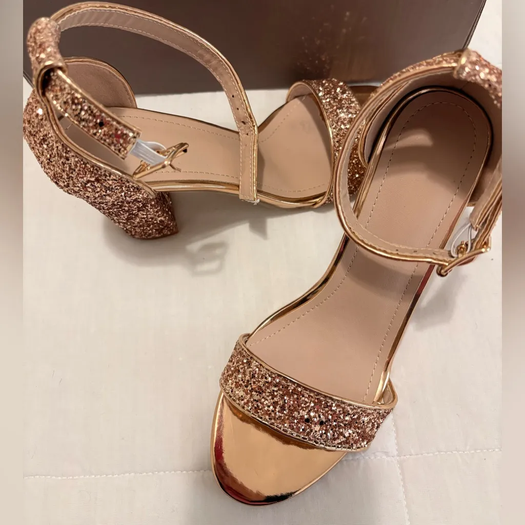 SHEIN Glitter Block Heel Sandals - Rose Gold - Image 2