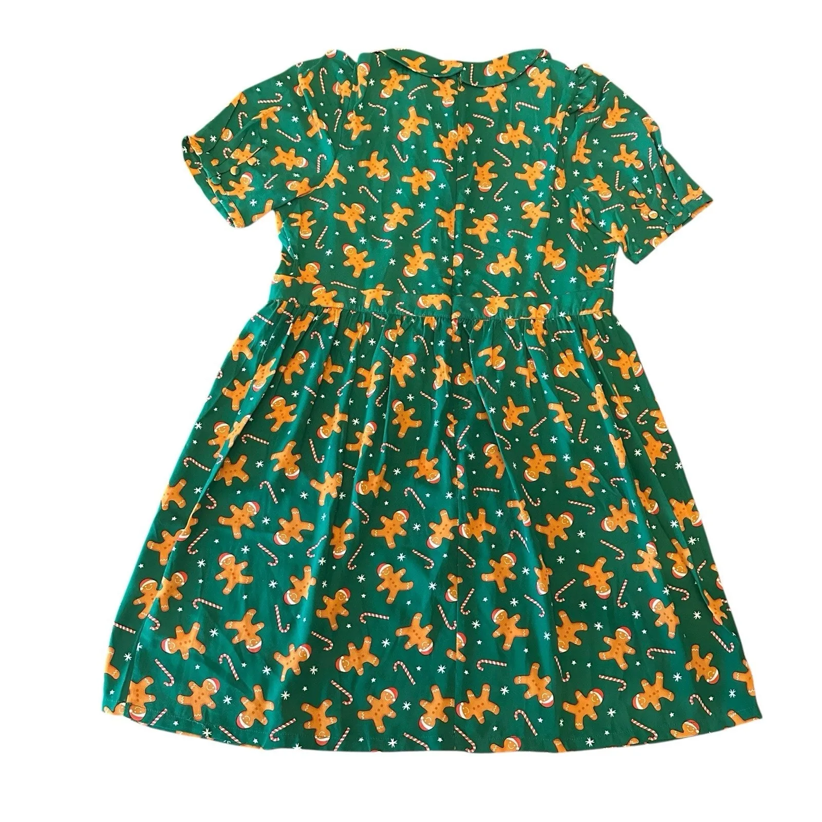 ModCloth Plus Size 16W Gingerbread Candy Cane Print Peter Pan Collar Green Dress - Image 9