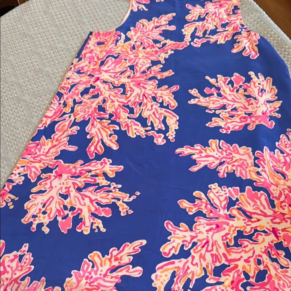 New Womens Lilly Pulitzer Blue & Pink Tropical Coral Print Silk Dress size Xs - Image 11