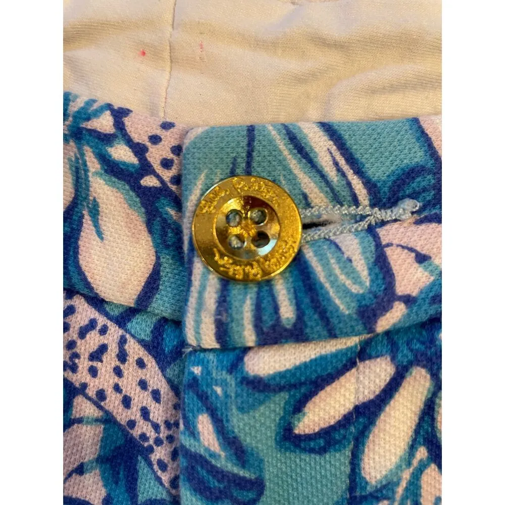 Lilly Pulitzer Women 2 Buttercup Knit Shorts Sound The Sirens Blue, White Flower - Image 6