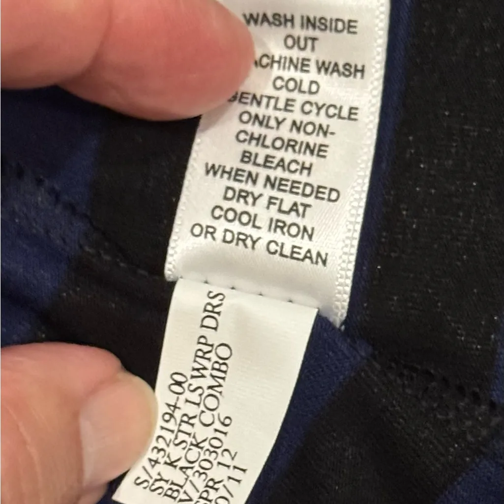 Banana Republic Faux Wrap Dress Navy Black Stripes Work Officecore Brunch Medium - Image 8