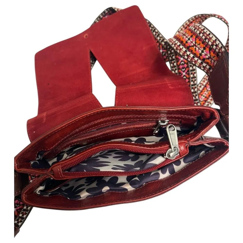 Nino Bossi Crossbody Bag Womens Red Genuine Leather Suede Flap Boho Strap Purse - Image 11