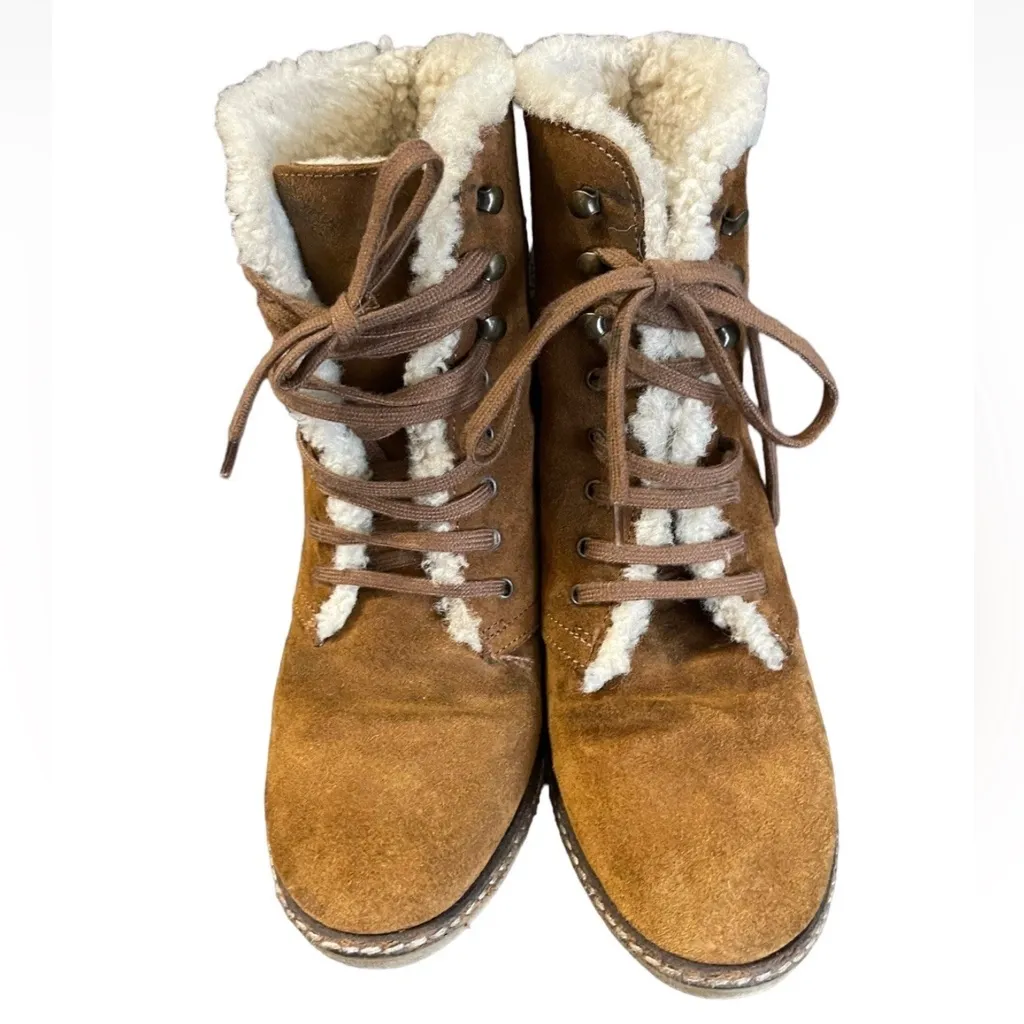 J Crew Womens Size 9 Macalister Wedge Shearling Boots 55817 Brown Made In Italy - Image 9