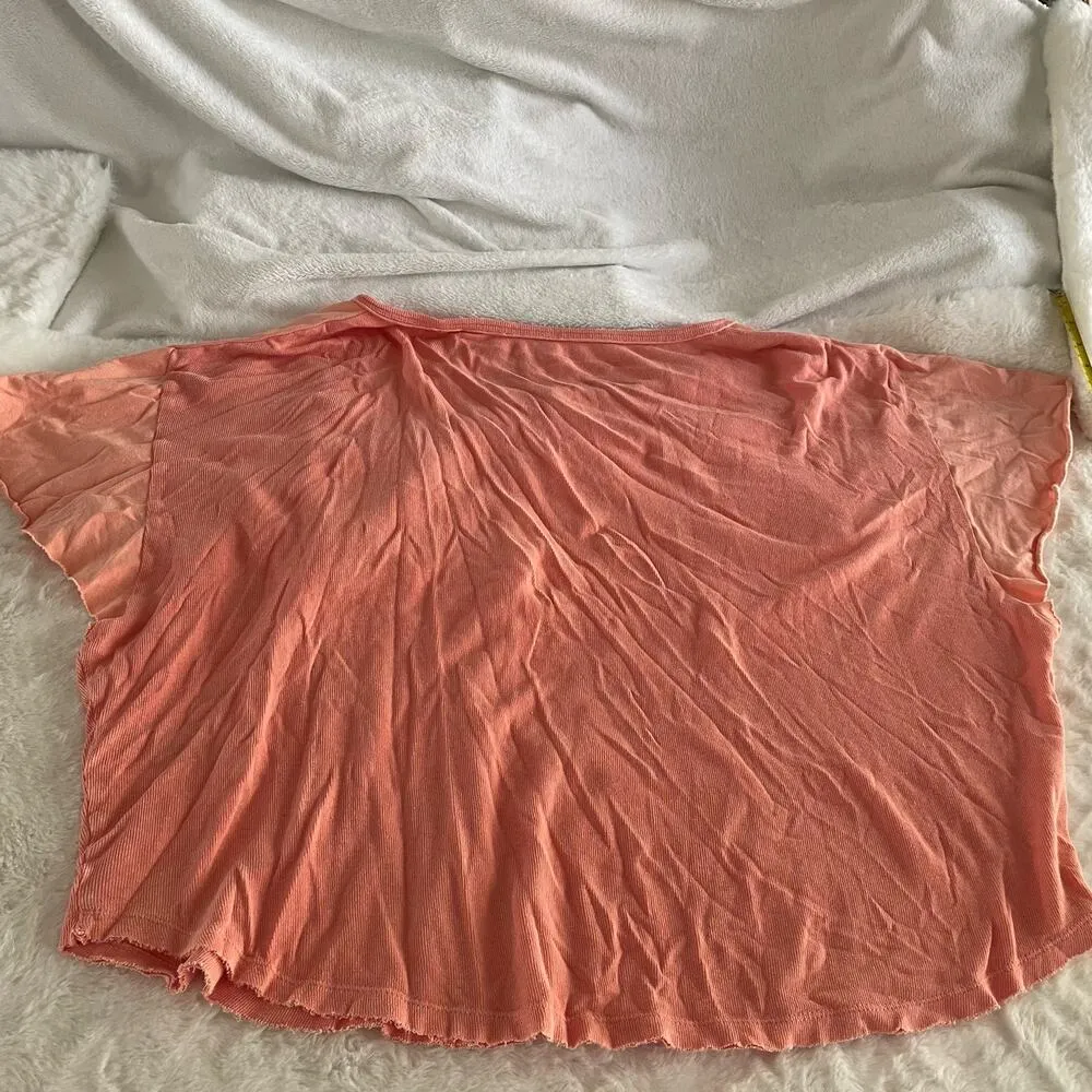 new nwt FREE PEOPLE GIRL TALK FLUTTER SLEEVE RUFFLE SUNNY PEACH SIZE LARGE - Image 6