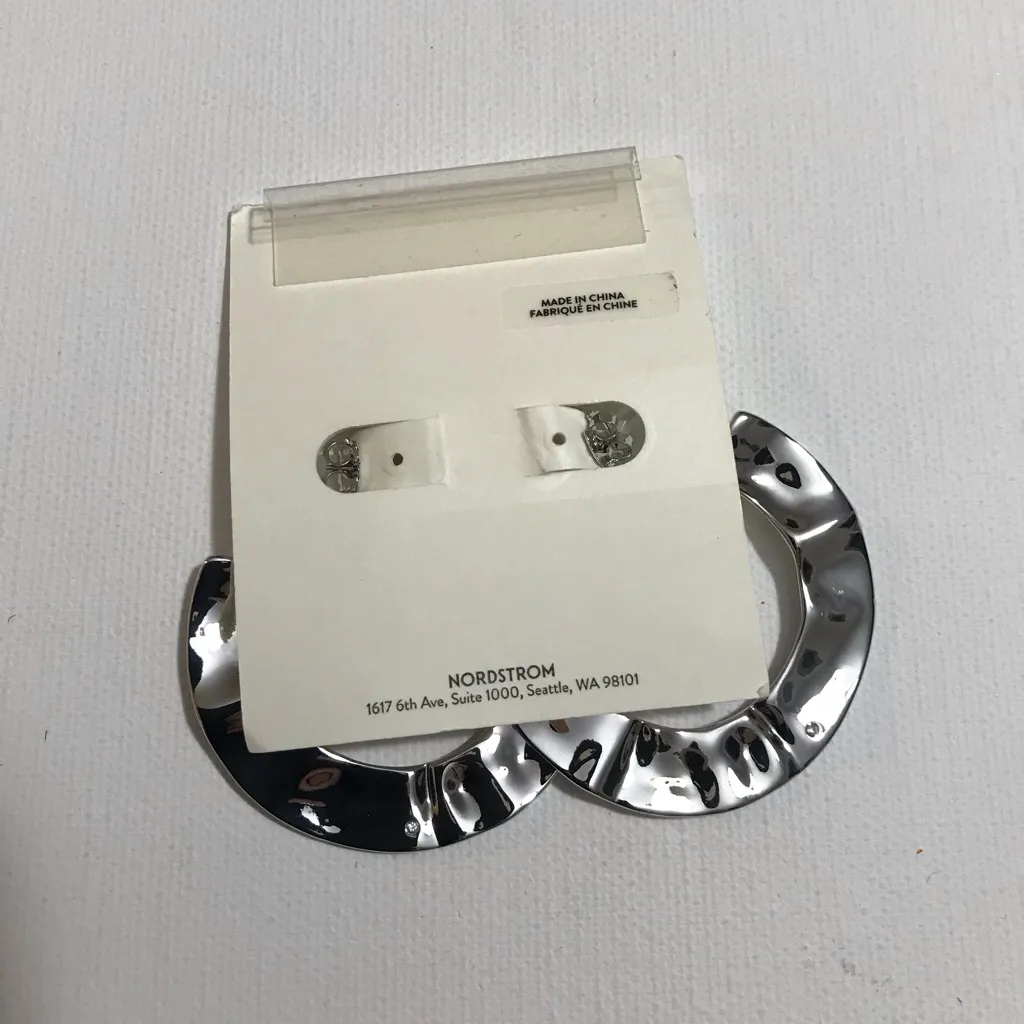 Open Edit Hammered Silver Tone Half Hoop Earrings - Image 2