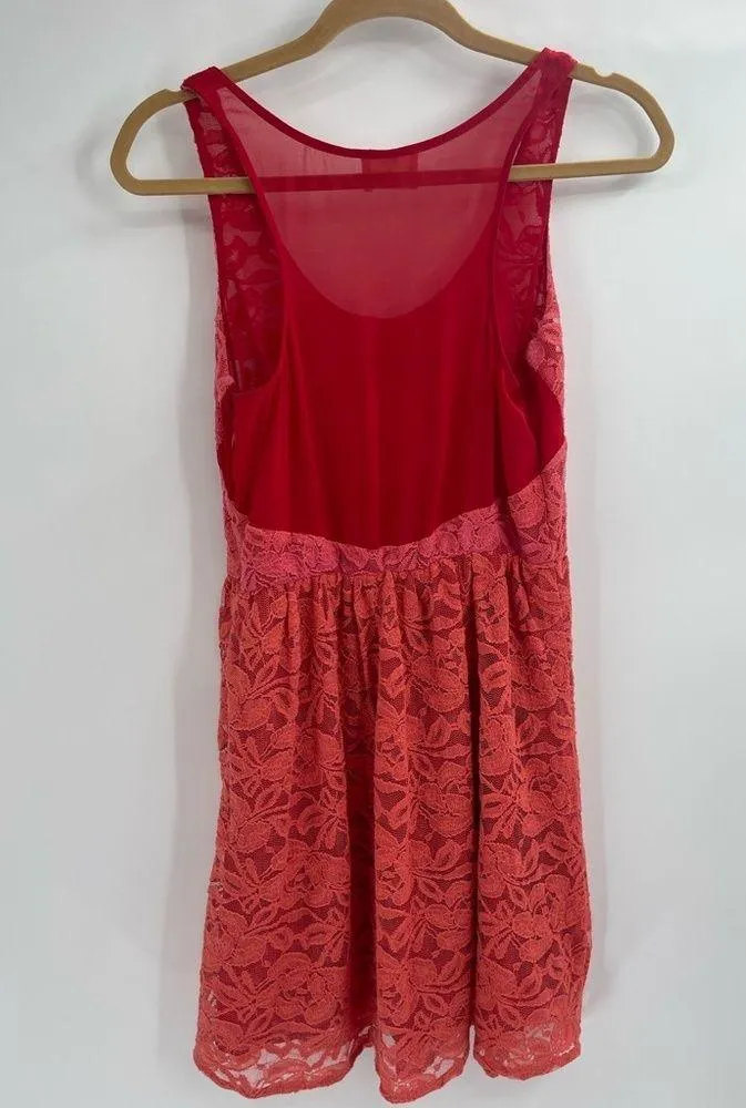 URBAN OUTFITTERS Pins and Needles Dress Red-Orange Lace Overlay Cute size medium - Image 7