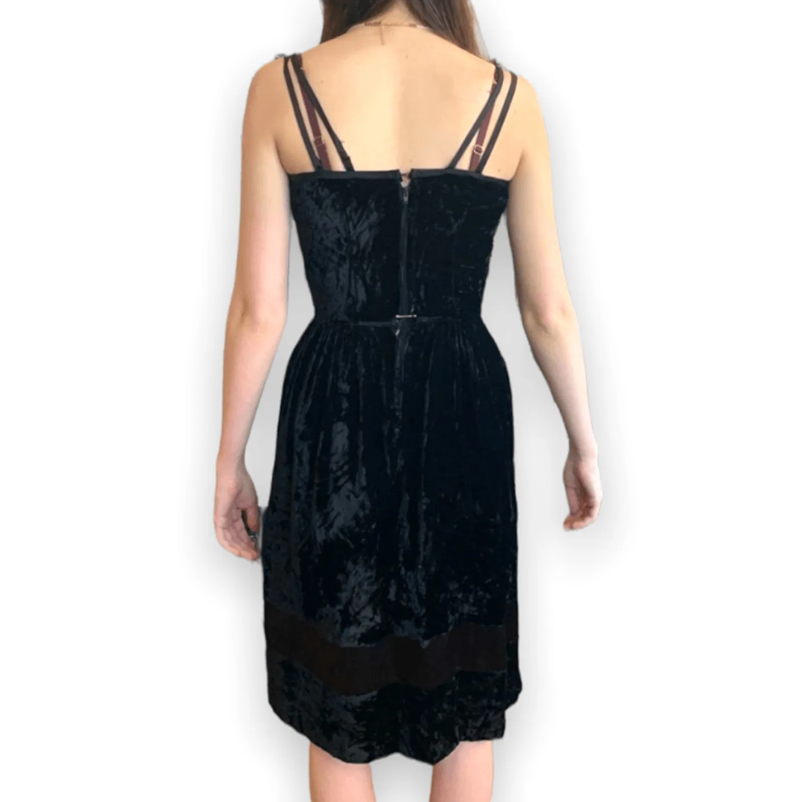 Vintage 50s Jonathan Logan Black Velvet Bow Detail Dress XS Classic Cocktail - Image 6